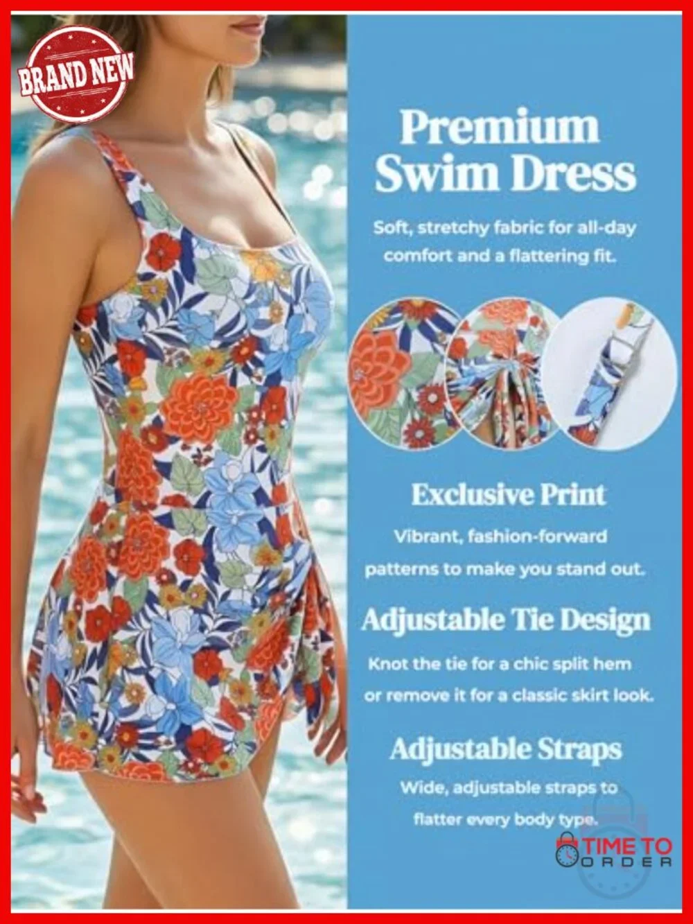 Women's One Piece Swimsuit Scoop Neck Swimdress Wide Straps Tie Knot